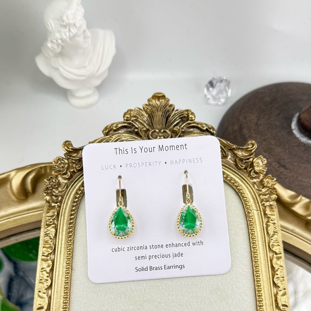 Teardrop Jade Green Earrings – Luck, Prosperity & Happiness - Picture 4 of 7
